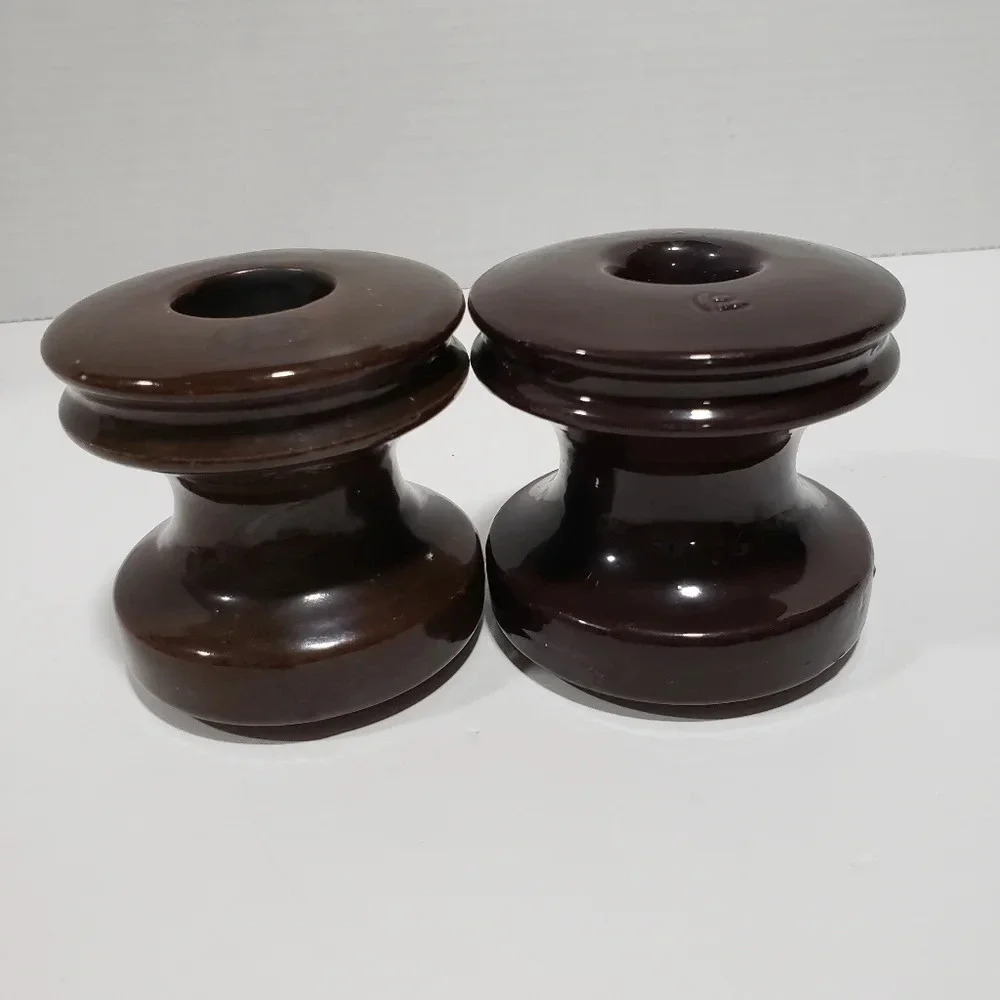 Vintage Set of 2 Ceramic  Brown Glazed Insulators.